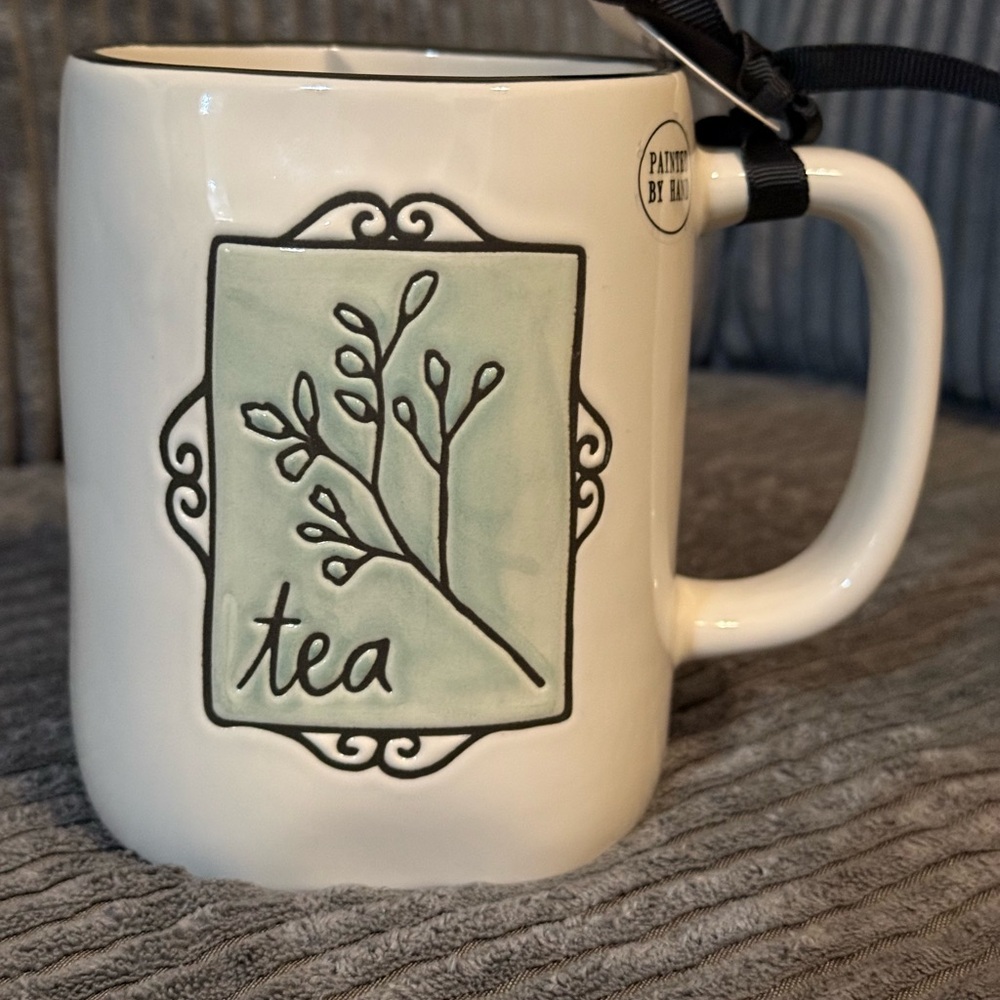 Rae Dunn Cream Mug with Green Tea Design